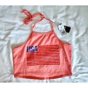 IML (NWT) Women's Pink USA Flag Cropped Graphic Halter Top Size: M